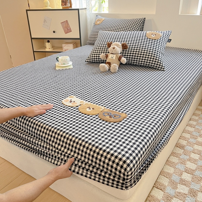 91家纺网 家纺一手货源 找家纺 卡姿家纺 2025春夏色织水洗棉单品床笠 水洗棉床笠-黑白格