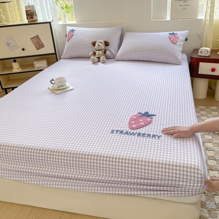 91家纺网 家纺一手货源 找家纺 卡姿家纺 2025春夏色织水洗棉单品床笠 水洗棉床笠-紫小格