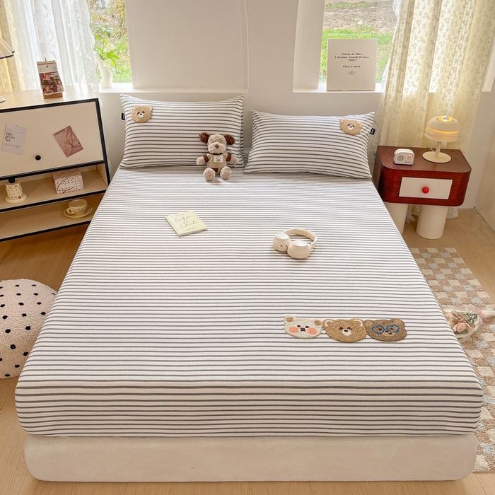 91家纺网 家纺一手货源 找家纺 卡姿家纺 2025春夏色织水洗棉单品床笠 水洗棉床笠-黑白条纹