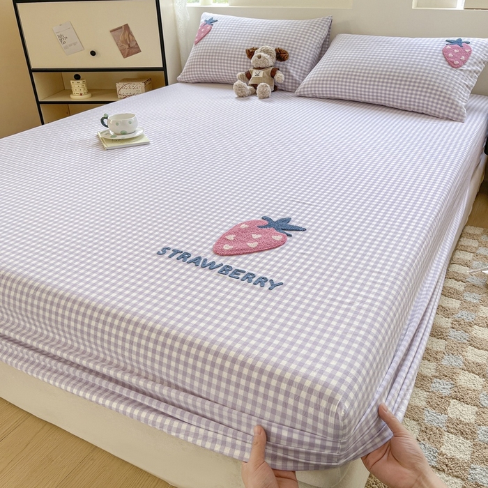 91家纺网 家纺一手货源 找家纺 卡姿家纺 2025春夏色织水洗棉单品床笠 水洗棉床笠-紫小格