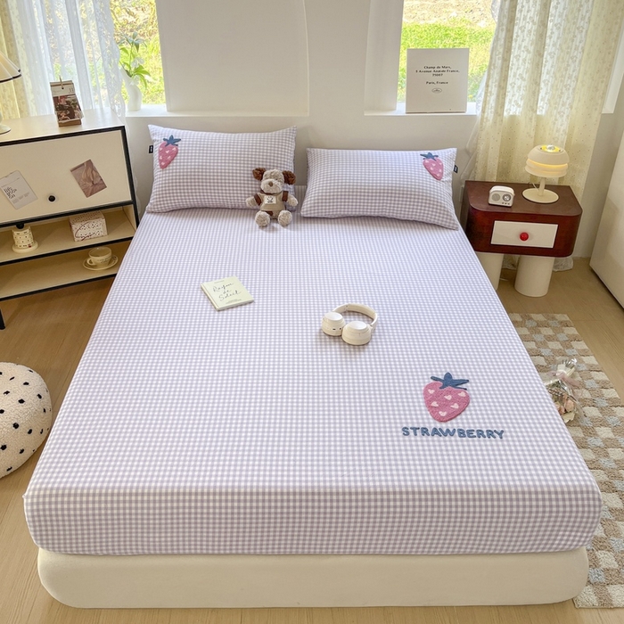 91家纺网 家纺一手货源 找家纺 卡姿家纺 2025春夏色织水洗棉单品床笠 水洗棉床笠-紫小格