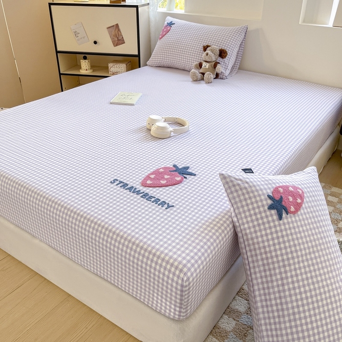 91家纺网 家纺一手货源 找家纺 卡姿家纺 2025春夏色织水洗棉单品床笠 水洗棉床笠-紫小格