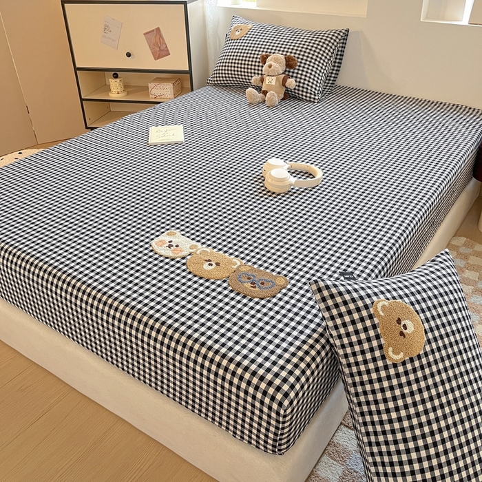 91家纺网 家纺一手货源 找家纺 卡姿家纺 2025春夏色织水洗棉单品床笠 水洗棉床笠-黑白格