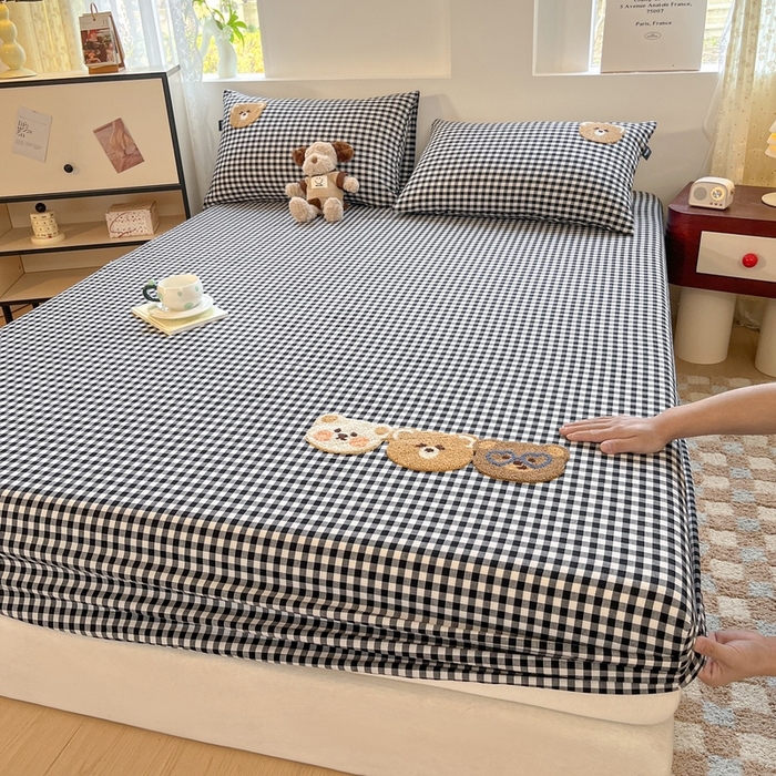 91家纺网 家纺一手货源 找家纺 卡姿家纺 2025春夏色织水洗棉单品床笠 水洗棉床笠-黑白格