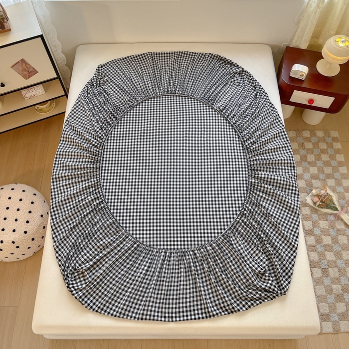 91家纺网 家纺一手货源 找家纺 卡姿家纺 2025春夏色织水洗棉单品床笠 水洗棉床笠-黑白格