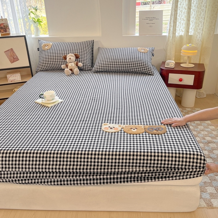 91家纺网 家纺一手货源 找家纺 卡姿家纺 2025春夏色织水洗棉单品床笠 水洗棉床笠-黑白格