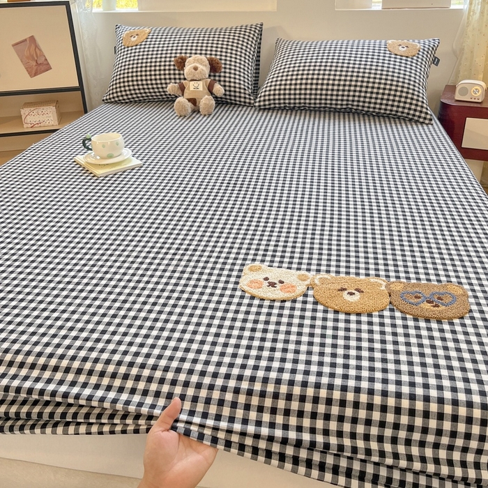 91家纺网 家纺一手货源 找家纺 卡姿家纺 2025春夏色织水洗棉单品床笠 水洗棉床笠-黑白格