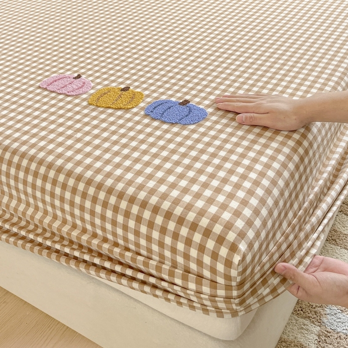 91家纺网 家纺一手货源 找家纺 卡姿家纺 2025春夏色织水洗棉单品床笠 水洗棉床笠-卡其格