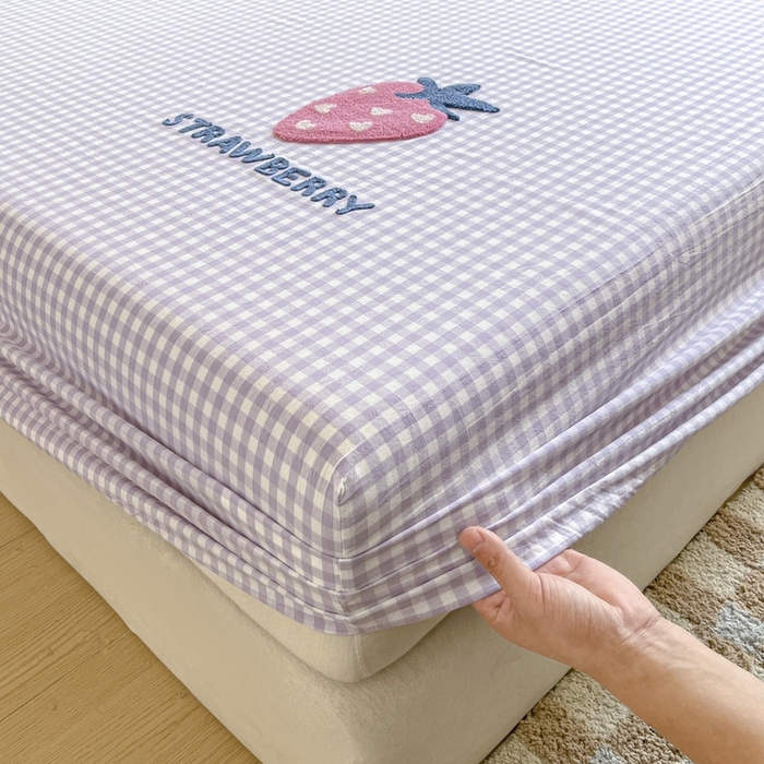 91家纺网 家纺一手货源 找家纺 卡姿家纺 2025春夏色织水洗棉单品床笠 水洗棉床笠-紫小格