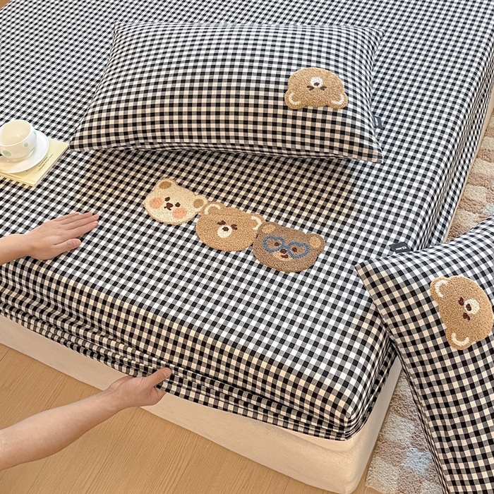 91家纺网 家纺一手货源 找家纺 卡姿家纺 2025春夏色织水洗棉单品床笠 水洗棉床笠-黑白格