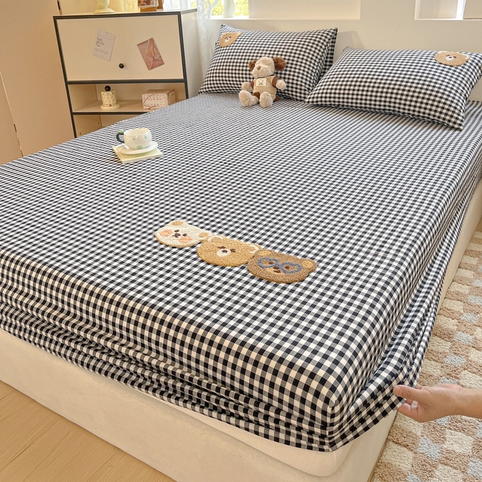 91家纺网 家纺一手货源 找家纺 卡姿家纺 2025春夏色织水洗棉单品床笠 水洗棉床笠-黑白格