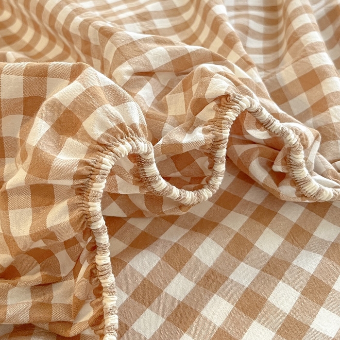 91家纺网 家纺一手货源 找家纺 卡姿家纺 2025春夏色织水洗棉单品床笠 水洗棉床笠-卡其格