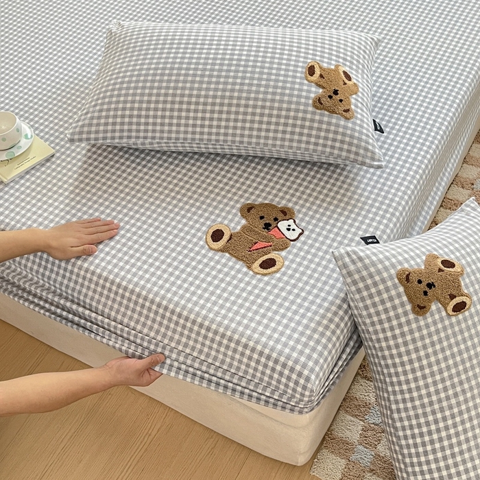 91家纺网 家纺一手货源 找家纺 卡姿家纺 2025春夏色织水洗棉单品床笠 水洗棉床笠-灰小格