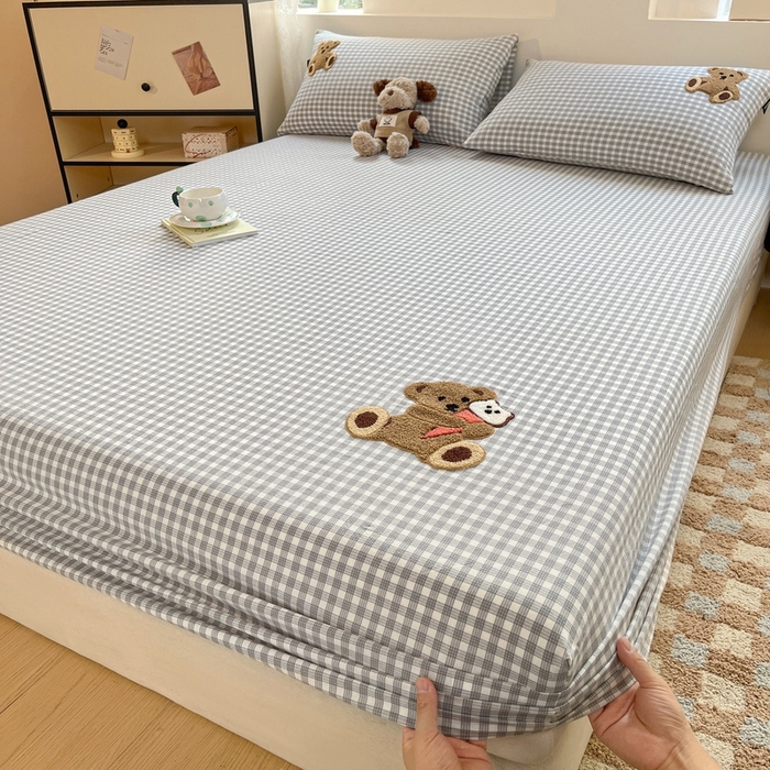 91家纺网 家纺一手货源 找家纺 卡姿家纺 2025春夏色织水洗棉单品床笠 水洗棉床笠-灰小格