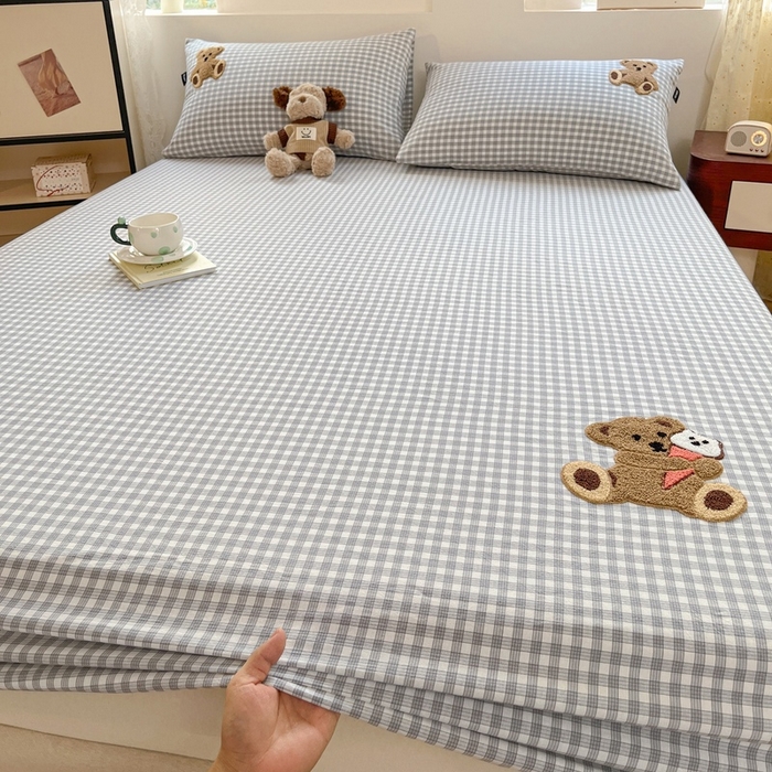 91家纺网 家纺一手货源 找家纺 卡姿家纺 2025春夏色织水洗棉单品床笠 水洗棉床笠-灰小格