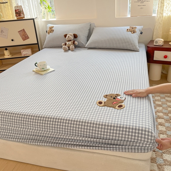 91家纺网 家纺一手货源 找家纺 卡姿家纺 2025春夏色织水洗棉单品床笠 水洗棉床笠-灰小格