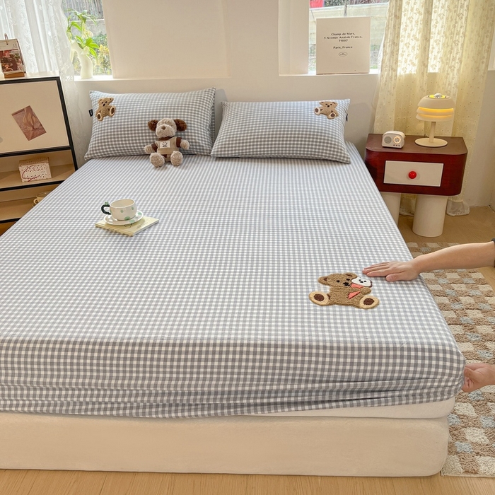 91家纺网 家纺一手货源 找家纺 卡姿家纺 2025春夏色织水洗棉单品床笠 水洗棉床笠-灰小格