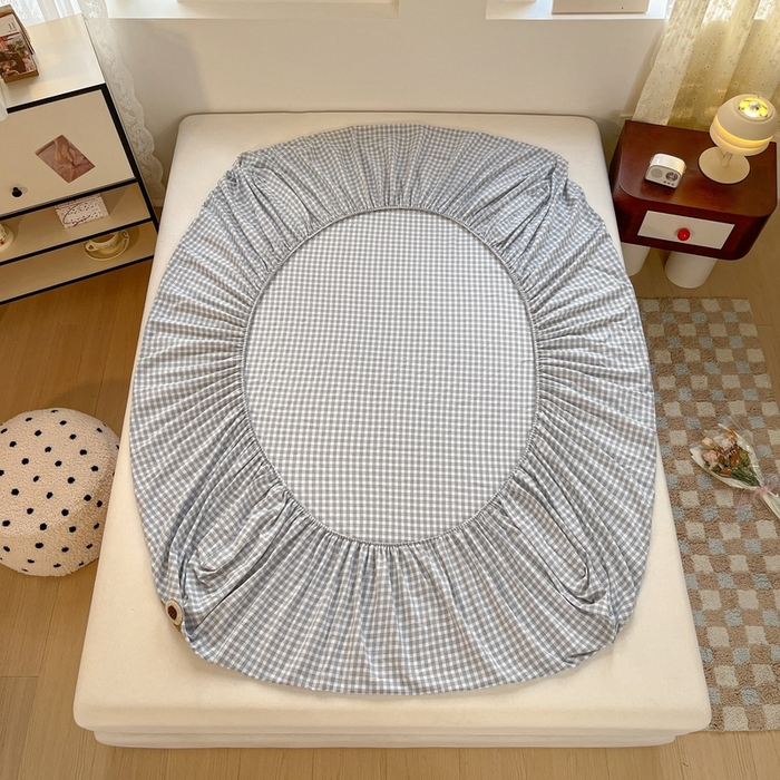 91家纺网 家纺一手货源 找家纺 卡姿家纺 2025春夏色织水洗棉单品床笠 水洗棉床笠-灰小格