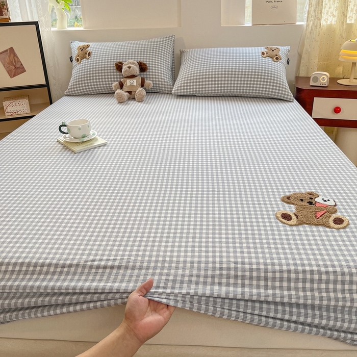 91家纺网 家纺一手货源 找家纺 卡姿家纺 2025春夏色织水洗棉单品床笠 水洗棉床笠-灰小格