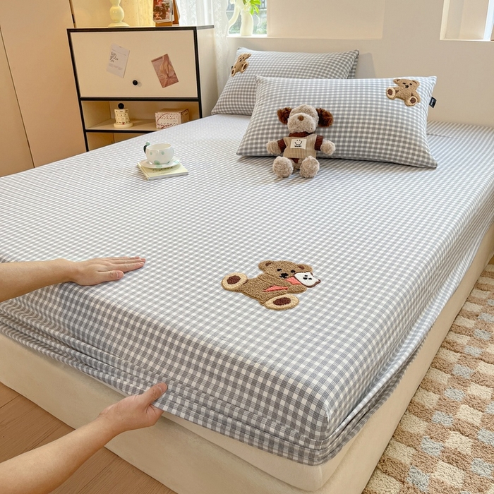 91家纺网 家纺一手货源 找家纺 卡姿家纺 2025春夏色织水洗棉单品床笠 水洗棉床笠-灰小格