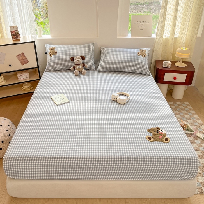 91家纺网 家纺一手货源 找家纺 卡姿家纺 2025春夏色织水洗棉单品床笠 水洗棉床笠-灰小格