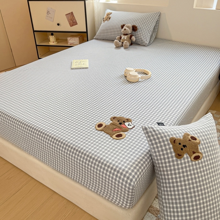 91家纺网 家纺一手货源 找家纺 卡姿家纺 2025春夏色织水洗棉单品床笠 水洗棉床笠-灰小格