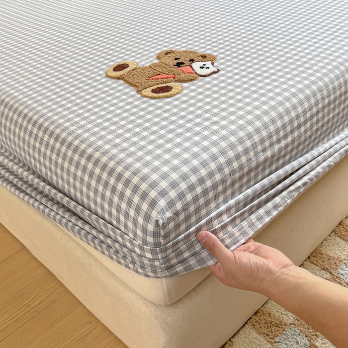 91家纺网 家纺一手货源 找家纺 卡姿家纺 2025春夏色织水洗棉单品床笠 水洗棉床笠-灰小格