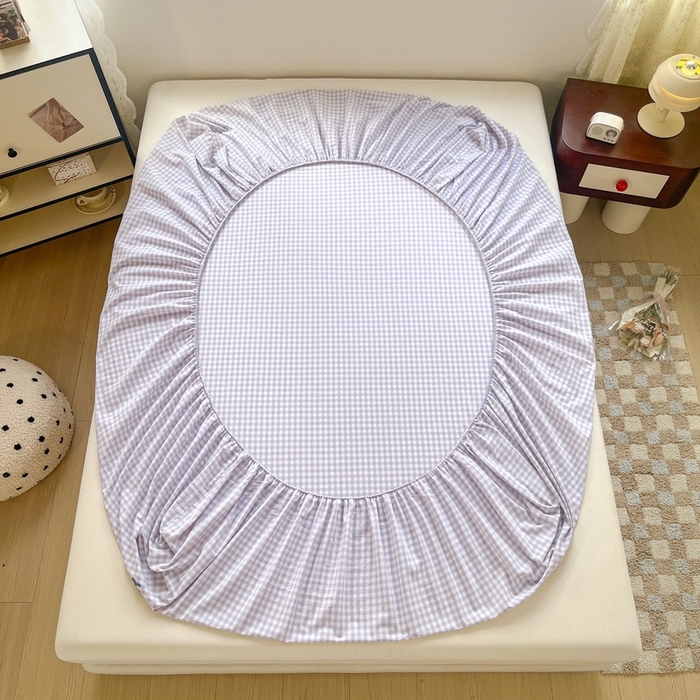 91家纺网 家纺一手货源 找家纺 卡姿家纺 2025春夏色织水洗棉单品床笠 水洗棉床笠-紫小格