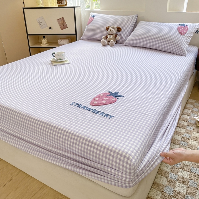 91家纺网 家纺一手货源 找家纺 卡姿家纺 2025春夏色织水洗棉单品床笠 水洗棉床笠-紫小格