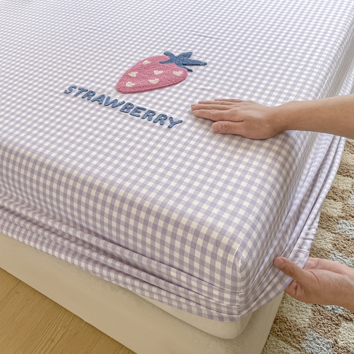 91家纺网 家纺一手货源 找家纺 卡姿家纺 2025春夏色织水洗棉单品床笠 水洗棉床笠-紫小格