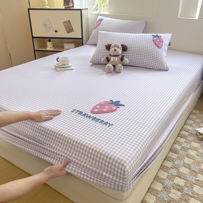 91家纺网 家纺一手货源 找家纺 卡姿家纺 2025春夏色织水洗棉单品床笠 水洗棉床笠-紫小格