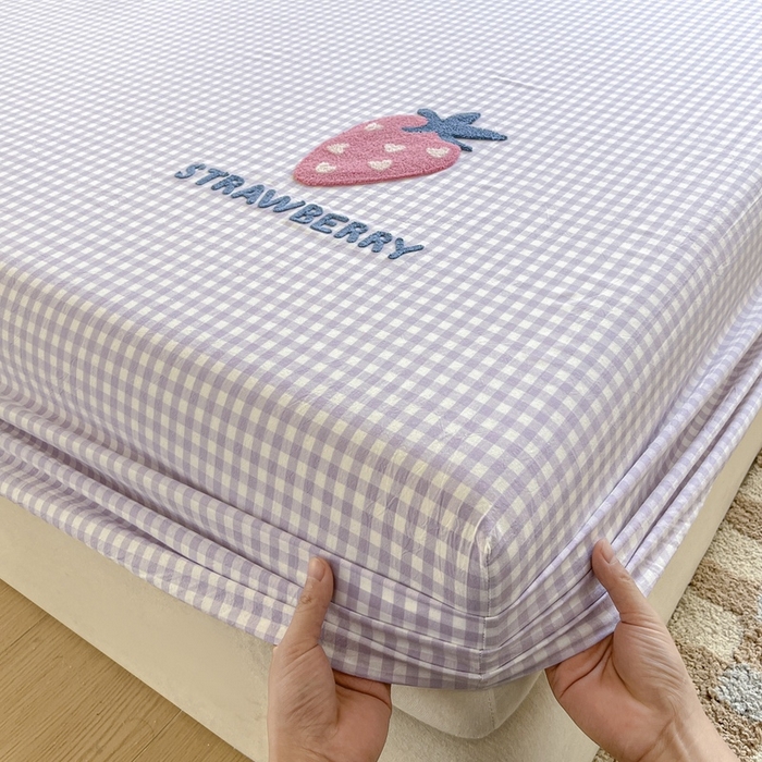 91家纺网 家纺一手货源 找家纺 卡姿家纺 2025春夏色织水洗棉单品床笠 水洗棉床笠-紫小格