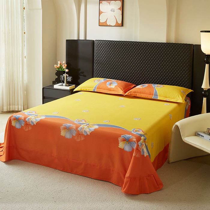 91家纺网 家纺一手货源 找家纺 金纱玉纺 2025年新款秋冬全棉印花四件套 思逸绽放-蓝