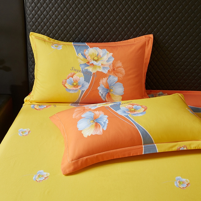 91家纺网 家纺一手货源 找家纺 金纱玉纺 2025年新款秋冬全棉印花四件套 思逸绽放-蓝