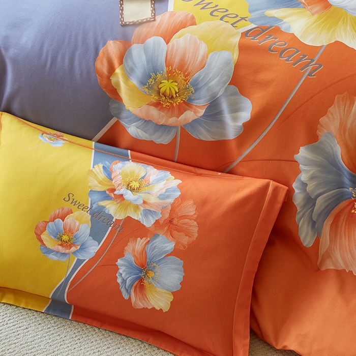 91家纺网 家纺一手货源 找家纺 金纱玉纺 2025年新款秋冬全棉印花四件套 思逸绽放-蓝