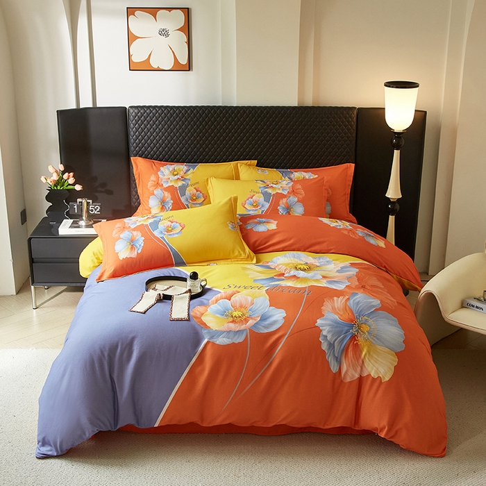 金纱玉纺 2025年新款秋冬全棉印花四件套 思逸绽放-蓝