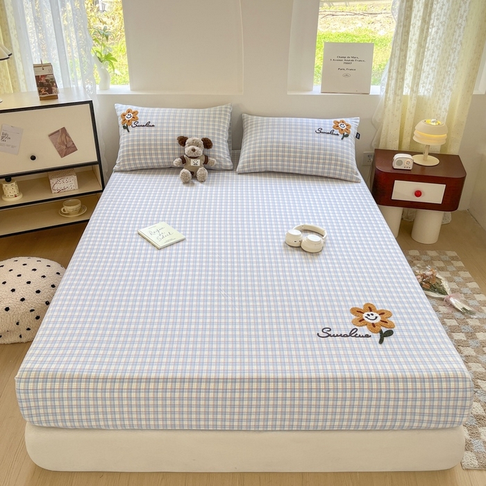 91家纺网 家纺一手货源 找家纺 卡姿家纺 2025春夏色织水洗棉单品床笠 水洗棉床笠-红蓝小格