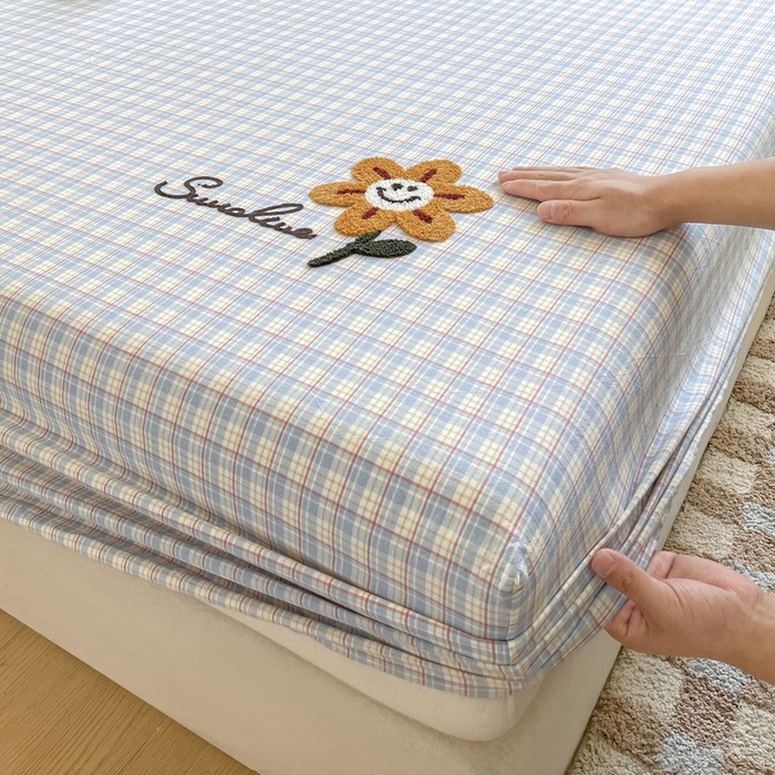 91家纺网 家纺一手货源 找家纺 卡姿家纺 2025春夏色织水洗棉单品床笠 水洗棉床笠-红蓝小格