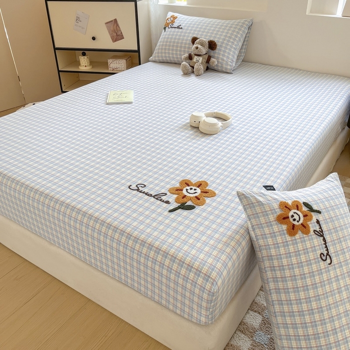 91家纺网 家纺一手货源 找家纺 卡姿家纺 2025春夏色织水洗棉单品床笠 水洗棉床笠-红蓝小格