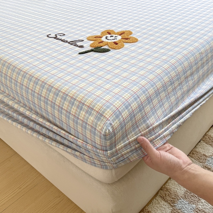 91家纺网 家纺一手货源 找家纺 卡姿家纺 2025春夏色织水洗棉单品床笠 水洗棉床笠-红蓝小格