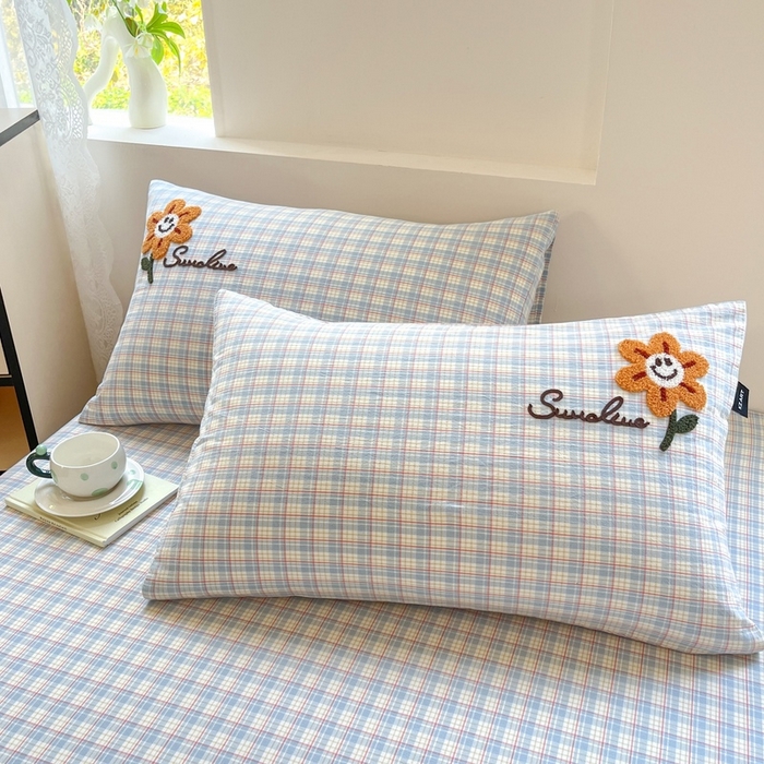 91家纺网 家纺一手货源 找家纺 卡姿家纺 2025春夏色织水洗棉单品床笠 水洗棉床笠-红蓝小格