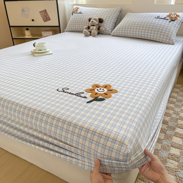 91家纺网 家纺一手货源 找家纺 卡姿家纺 2025春夏色织水洗棉单品床笠 水洗棉床笠-红蓝小格