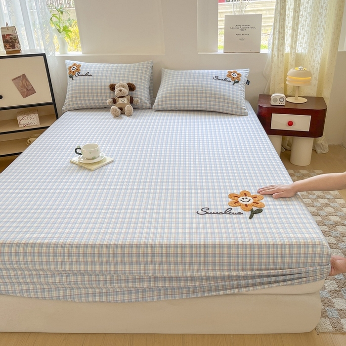 91家纺网 家纺一手货源 找家纺 卡姿家纺 2025春夏色织水洗棉单品床笠 水洗棉床笠-红蓝小格