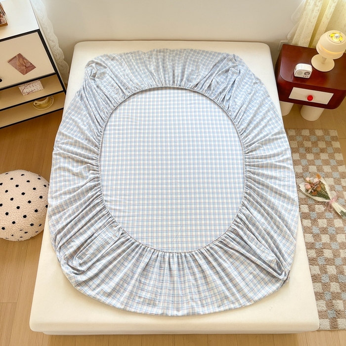 91家纺网 家纺一手货源 找家纺 卡姿家纺 2025春夏色织水洗棉单品床笠 水洗棉床笠-红蓝小格