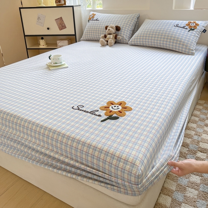 91家纺网 家纺一手货源 找家纺 卡姿家纺 2025春夏色织水洗棉单品床笠 水洗棉床笠-红蓝小格