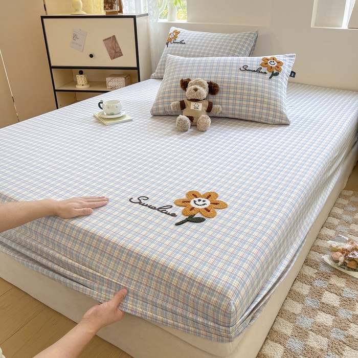 91家纺网 家纺一手货源 找家纺 卡姿家纺 2025春夏色织水洗棉单品床笠 水洗棉床笠-红蓝小格