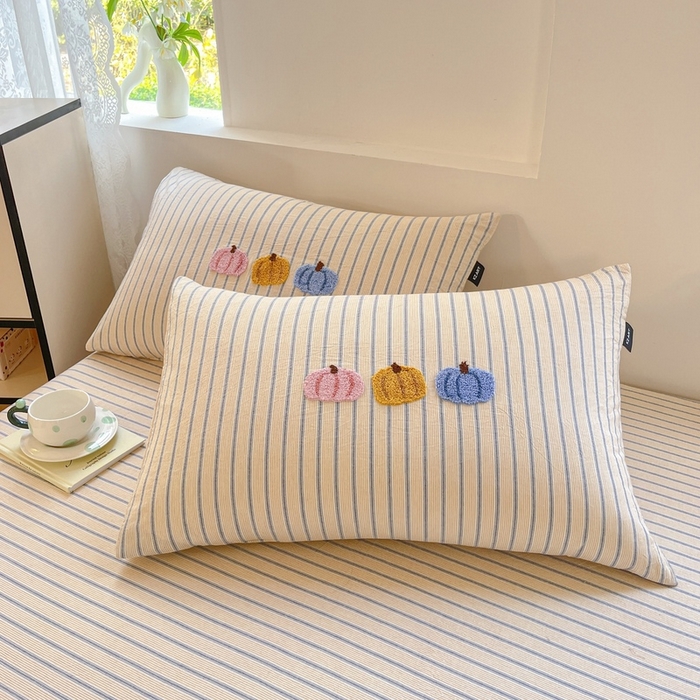 91家纺网 家纺一手货源 找家纺 卡姿家纺 2025春夏色织水洗棉单品床笠 水洗棉床笠-黄灰细条