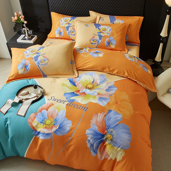 91家纺网 家纺一手货源 找家纺 金纱玉纺 2025年新款秋冬全棉印花四件套 思逸绽放-绿