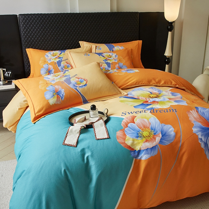 91家纺网 家纺一手货源 找家纺 金纱玉纺 2025年新款秋冬全棉印花四件套 思逸绽放-绿