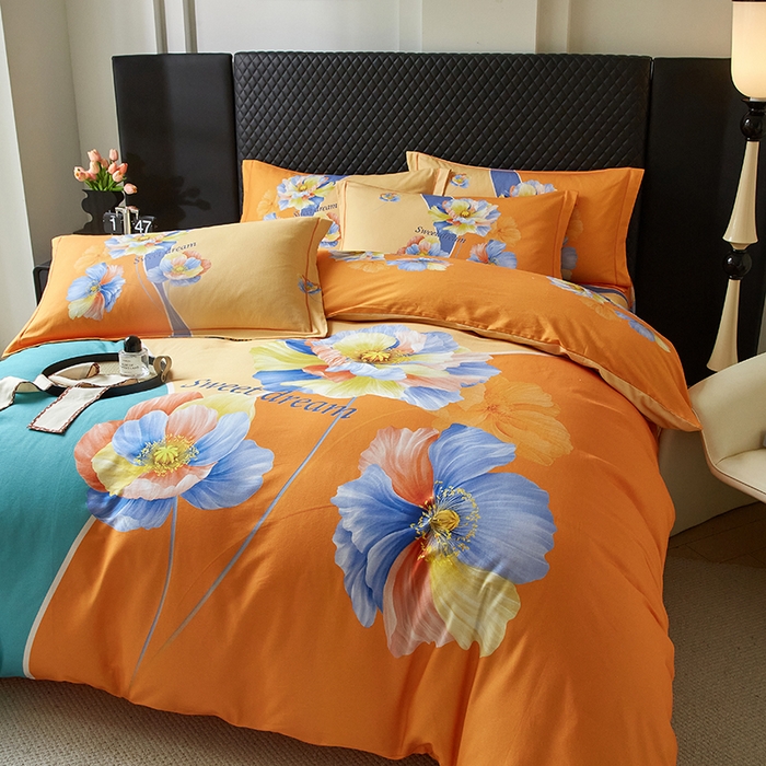 91家纺网 家纺一手货源 找家纺 金纱玉纺 2025年新款秋冬全棉印花四件套 思逸绽放-绿